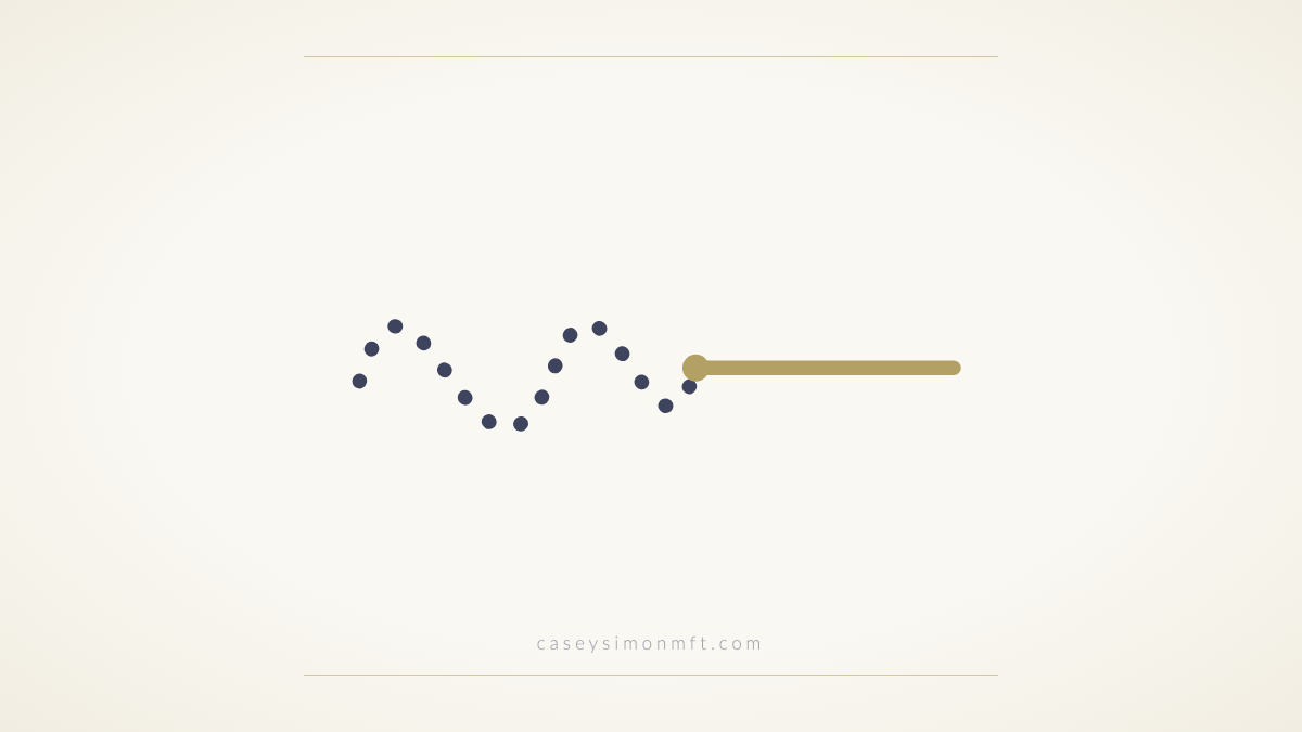 Scattered dotted line resolving into a straight gold line