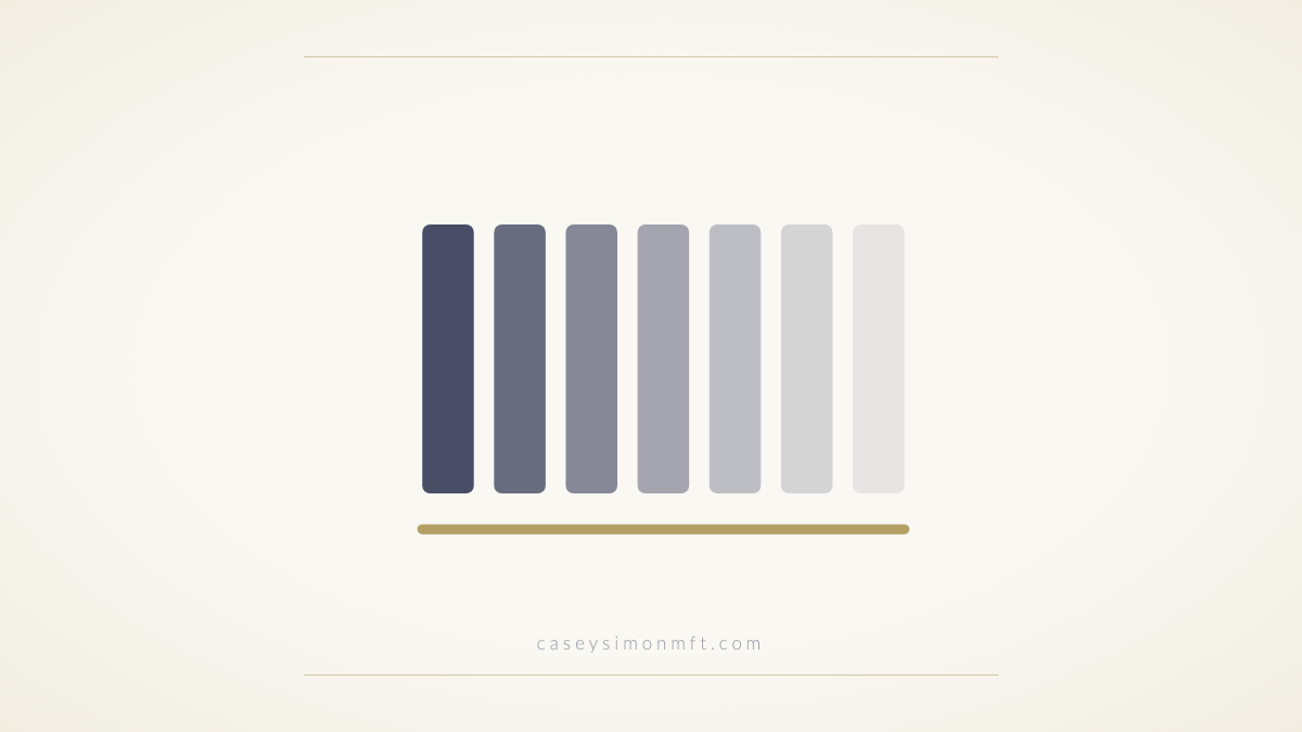 Seven vertical bars fading from dark to faint above a gold line, suggesting a spectrum